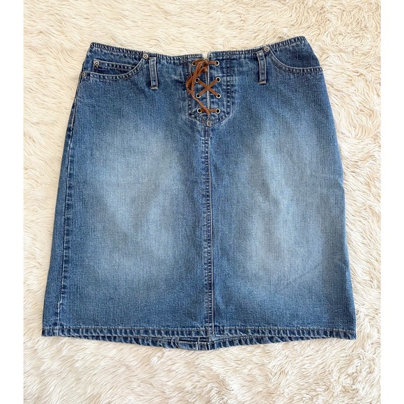 Faded Glory Dresses & Skirts - 90’s/Y2K No Waistband Lace Up Denim Skirt size 6